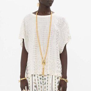 Embellished T-shirt with Dropped Armhole in "Valley of the Queens" Pattern